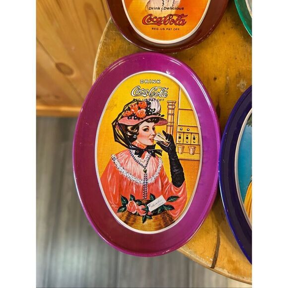 Vintage Victorian Collectible Coca Cola Mini Tin Oval Trays Made in Hong Kong 6" - Picture 2 of 10